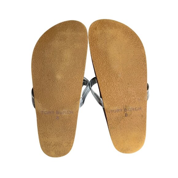 TORY BURCH Miller Cloud Calfskin Metallic Medallion Sandals Silver US 8B - Picture 4 of 4